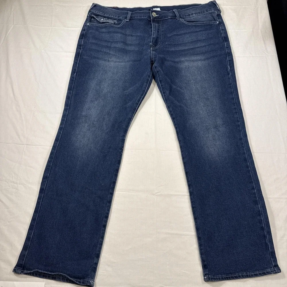 jEANS sTRAIGHT True Religion ricky fLAP  mens 40x31  mEDIUM wASH wHISKERING
